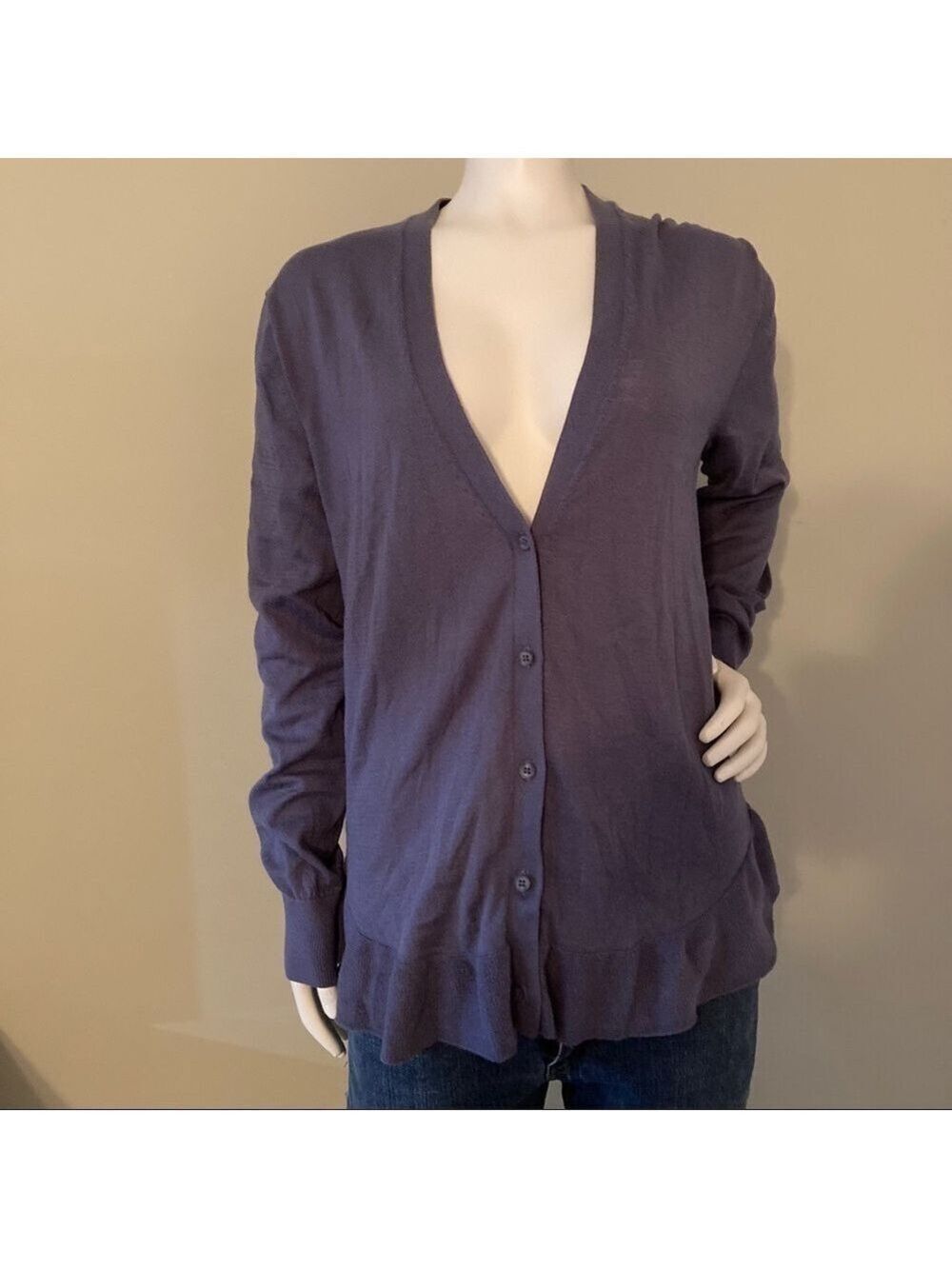 HINGE ladies long sleeved cardigan slate blue size m